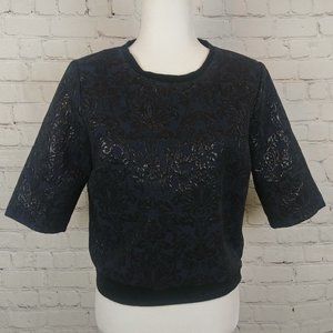 Simply Vera Wang Navy Blue & Black Lined Top Sz M